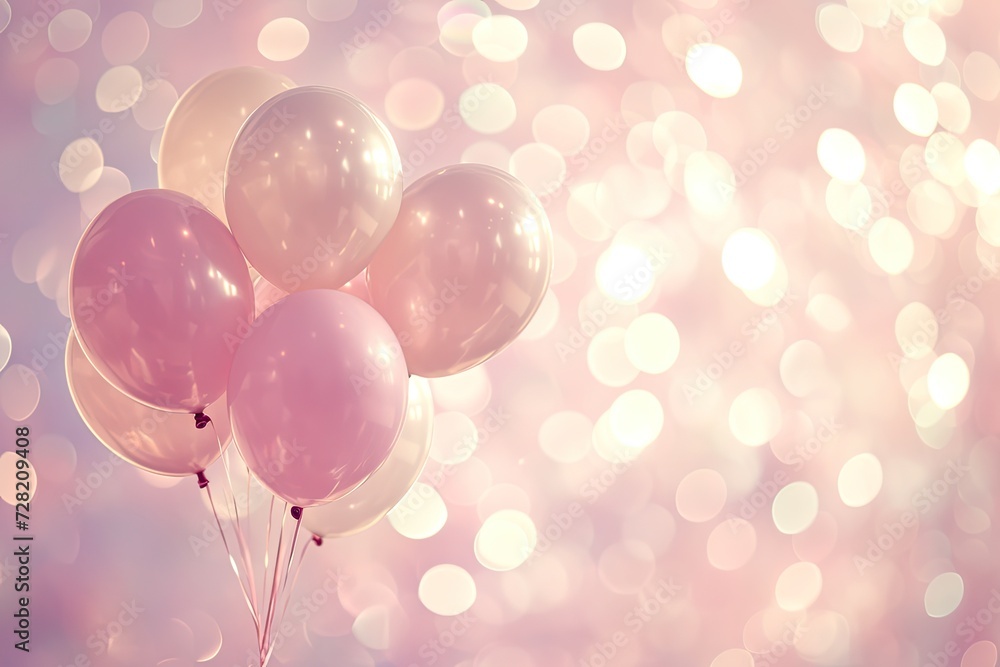 Festive background with balloons, and bokeh lights space for text. Festive background with balloons, and bokeh lights space for text.