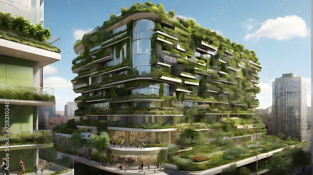 Eco Marvel: Green Building Design with Sustainable Architecture, Green Roofs, Solar Elegance, and Natural Harmony