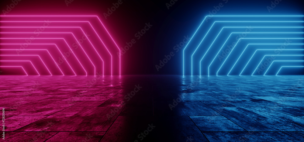 Warehouse Big Concrete Dark Neon Sci Fi Futuristic Stage Glowing Lines Purple Blue Grunge Cement Concrete Floor Showroom Cyber Vibrant Background 3D Rendering Warehouse Big Concrete Dark Neon Sci Fi Futuristic Stage Glowing Lines Purple Blue Grunge Cement Concrete Floor Showroom Cyber Vibrant Background 3D Rendering