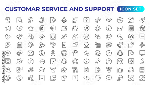 Customer service icon set.Contains customer satisfaction, assistance,experience, operator, and technical support icons. Solid collection.Simple Set of Help Support Related Vector Line Icons.