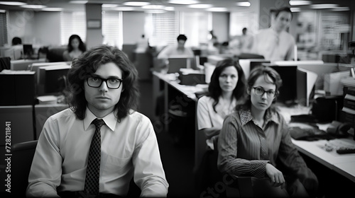 Office workers upset that they have to return to office - They want to work remote - frustrated - aggravated - angry - bitter - black and white  photo