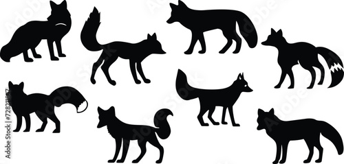 Fototapeta Naklejka Na Ścianę i Meble -  Set of foxes. Fox silhouettes set. Vector illustration