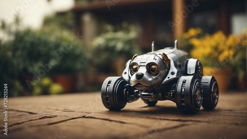 Close-up high-resolution image of a modern remote-control robot toy. Cute dog model. Modern toys collections. photo