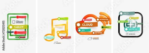 Set of infographics with line design icons. Vector illustration For Wallpaper, Banner, Background, Card, Book Illustration, landing page