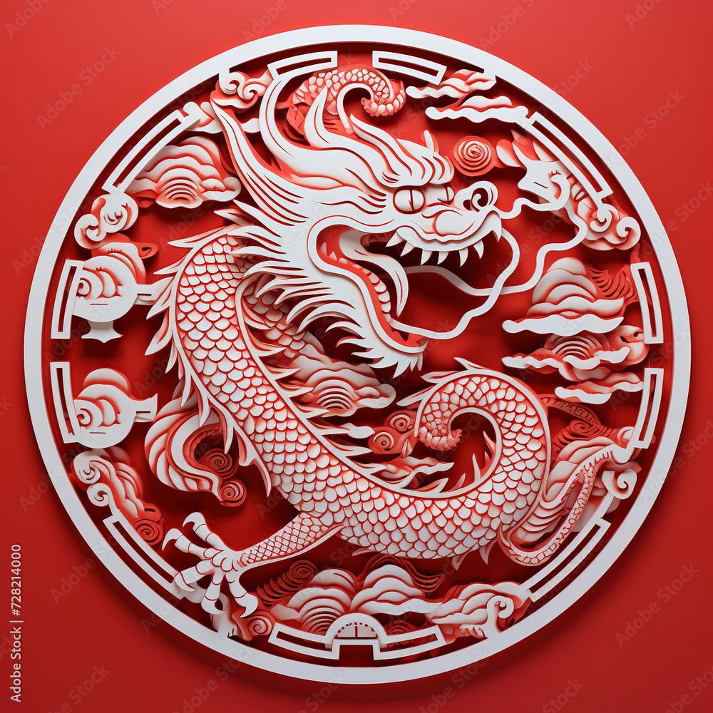 Chinese traditional Chinese zodiac Paper Cuttings window decoration dragon