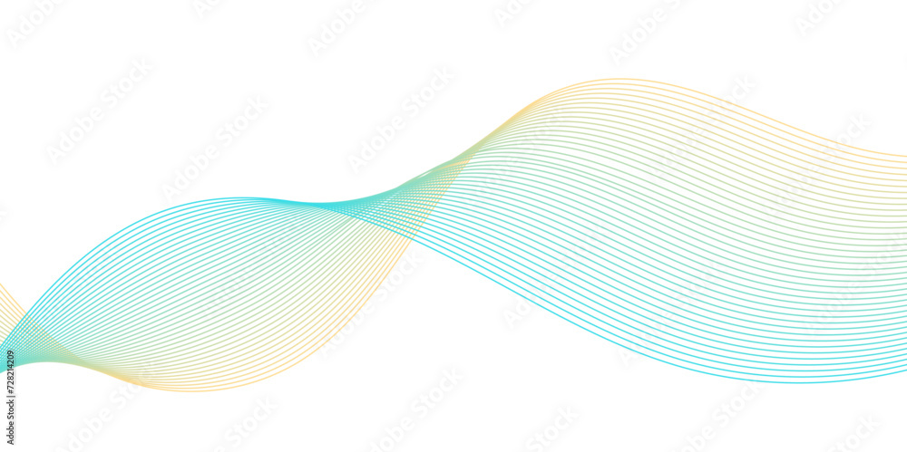 Fototapeta premium Golden, yellow wave, curve, ocean line on transparent background. Abstract frequency sound wave technology and science background. Wavy banner, template design.