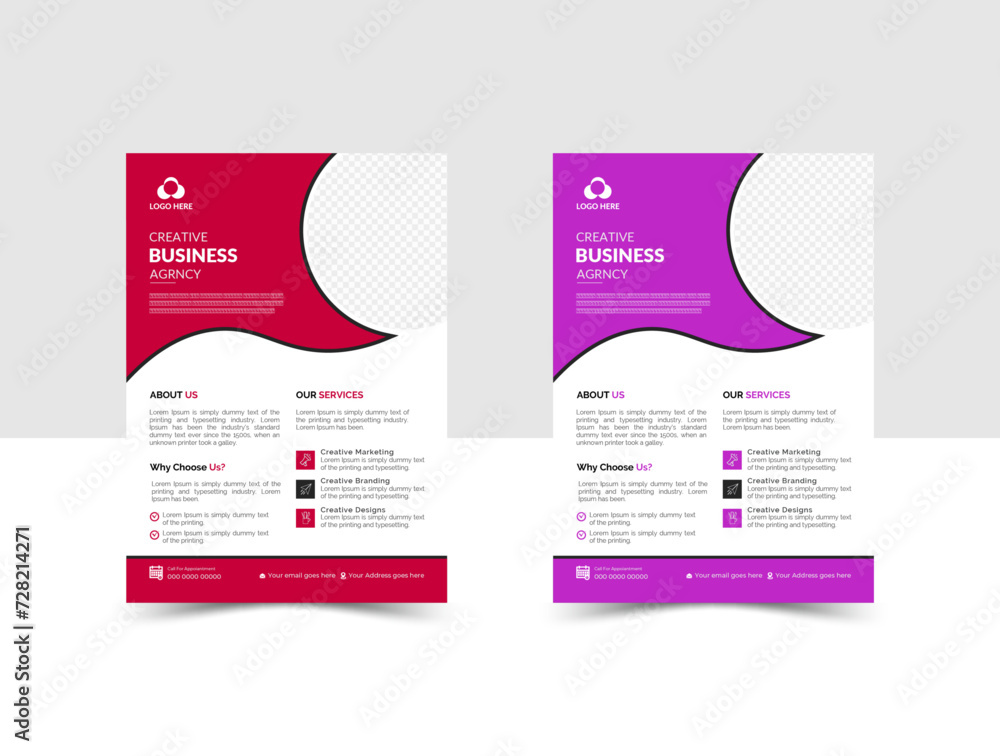 creative corporate multipurpose minimal official business flyer template design set with blue, orange,Magenta, Black and yellow color with logo and pictuer.digital marketing agency flyer Brochure.