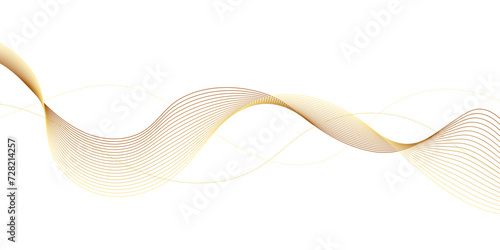 Golden, yellow wave, curve, ocean line on transparent background. shiny moving wave lines design element for banner design. Abstract futuristic technology wave glowing lines background. 