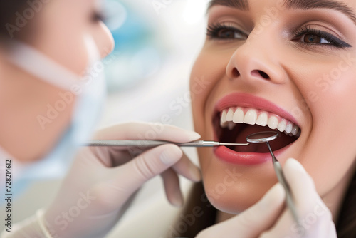 Modern dentistry: a detailed examination of the patient's teeth.