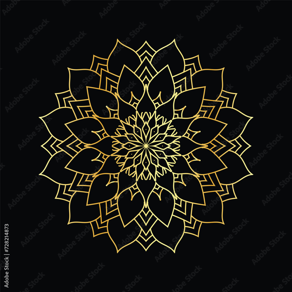 Obraz premium Golden mandala on a black background, vector illustration.