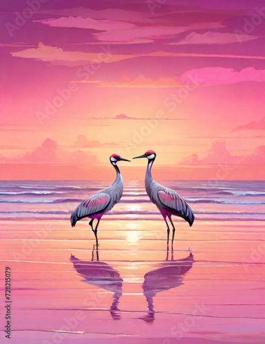 heron on the sunset background HD 8K wallpaper Stock Photographic Image
