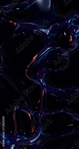 Abstract dark orange blue liquid molten metal slow motion vertical background. photo