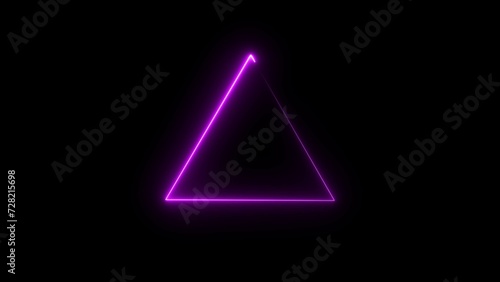 Abstract neon light glowing triangle frame loading background illustration.