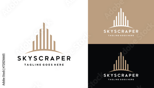 High Tower Skyline Building with Simple Lines For Real Estate Skyscraper Architecture Logo Design