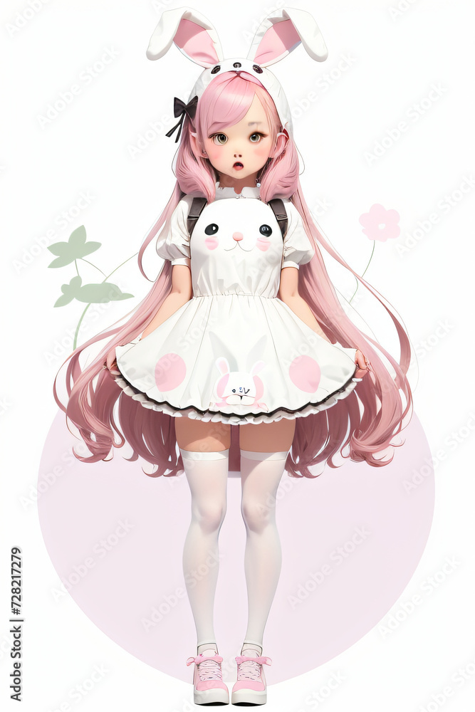 little chibi girl in a pink easter dress little chibi girl in a pink easter dress