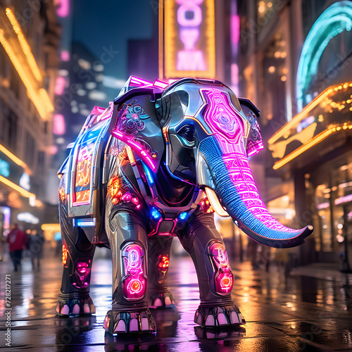 Majestic Robotic Elephant, elephant at night, elephant in the city, Generative AI  © RANA