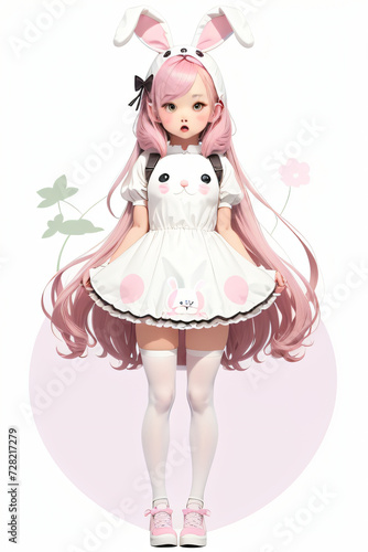 little chibi girl in a pink easter dress