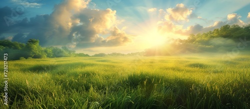 Landscape  Lush Grass  Radiant Sunlight  and Majestic Sky Converge in a Pictorial Symphony of Grass  Sunlight  and Sky