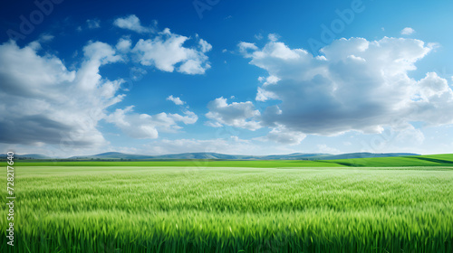 Green field and blue sky with light clouds