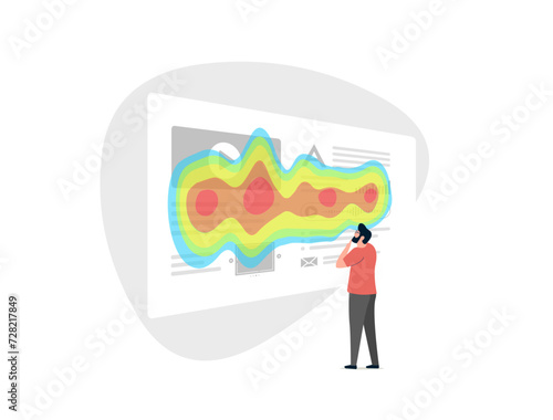 Enhance website performance with heatmap SEO analytics. Track user behavior through mouse and eye tracking on desktop and mobile devices. Flat Vector illustration isolated on white background