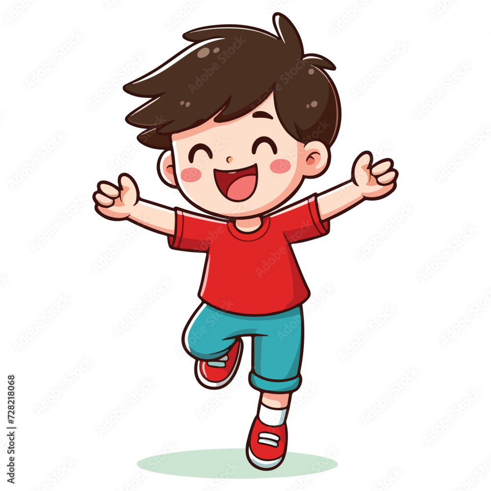  cute boy waving hand cartoon vector icon illustration