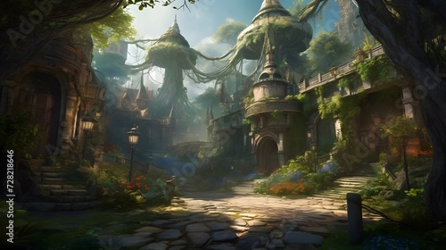 Journey through an ancient elven city adorned with ornate architecture