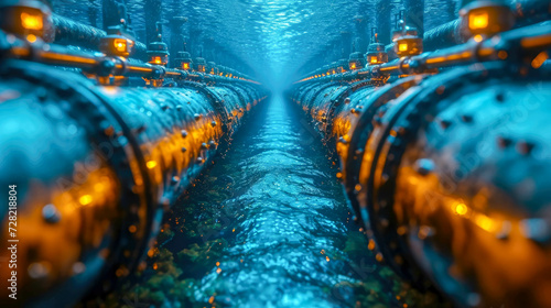 Underwater view of a pipeline for pumping and transporting oil and gas along the seabed photo