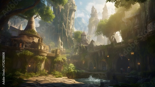 Journey through an ancient elven city adorned with ornate architecture © wizXart