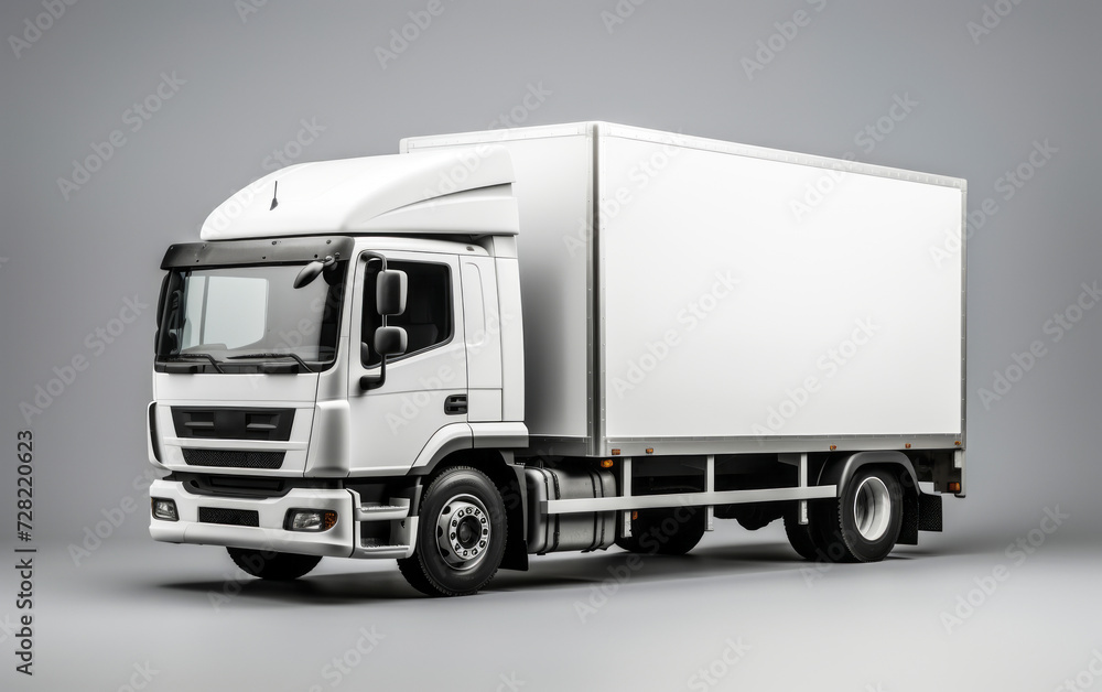 Blank White Delivery Truck Side View on Grey Background, Ready for Branding and Advertising Graphics, Ideal for Transport Themes. Blank White Delivery Truck Side View on Grey Background, Ready for Branding and Advertising Graphics, Ideal for Transport Themes.