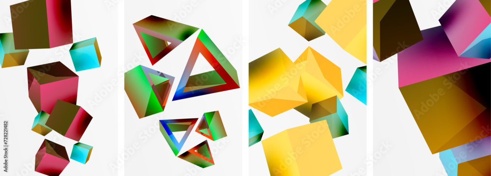 Composition of 3d cubes and other geometric elements background design for wallpaper, business card, cover, poster, banner, brochure, header, website