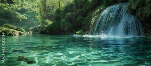 Waterfall  A Clear  Blue-Green Oasis of Tranquil Waters  Fish and Natural Wonder