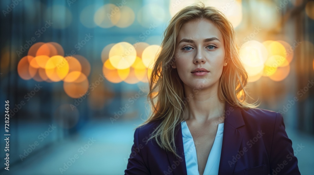 Obraz premium Portrait of a beautiful business woman in the city at night.