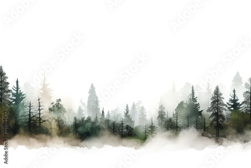 Minimal, beautiful forest illustration on a white background © crazyass