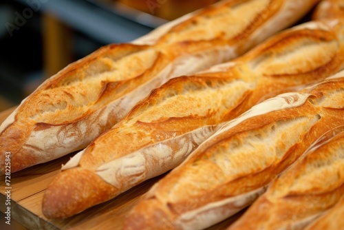 Closeup view of freshly baked baguettes