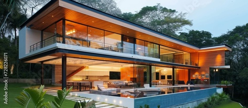 Modern House Embracing a Sunny Day: A Modern House on a Sunny Day - A Modern House Illuminated by a Radiant Sunny Day