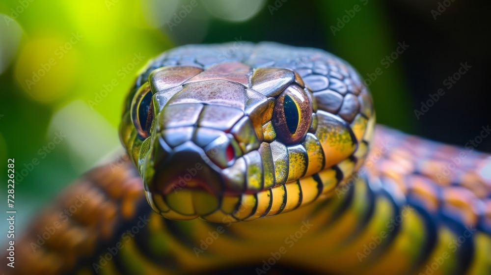 snake close up against blurred nature background. snake close up against blurred nature background.