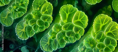 Close-up  Vibrant Agae Under the Microscope Reveals Mesmerizing Green Chlorophyll Patterns