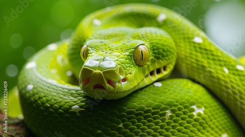 snake close up against blurred nature background.