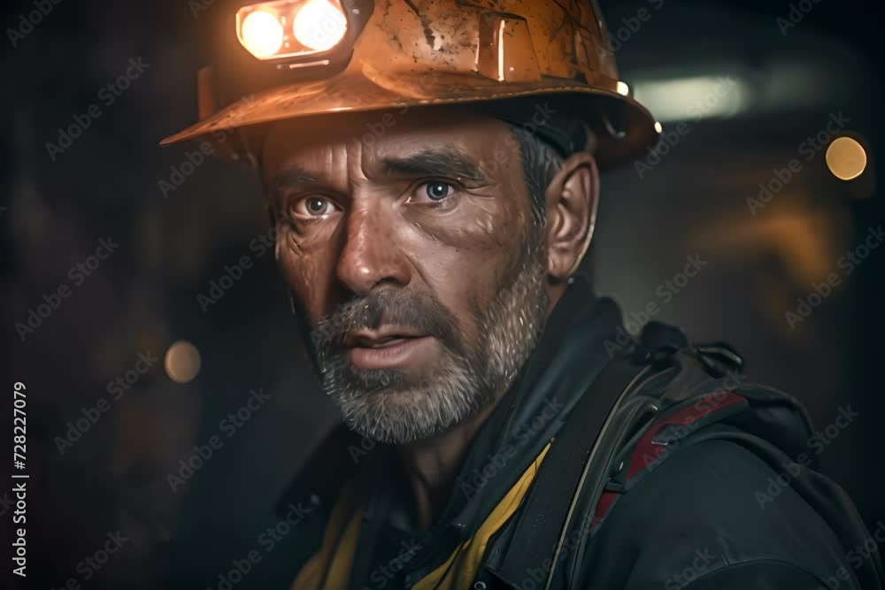 yellow hard hat wearer with torch illumination yellow hard hat wearer with torch illumination