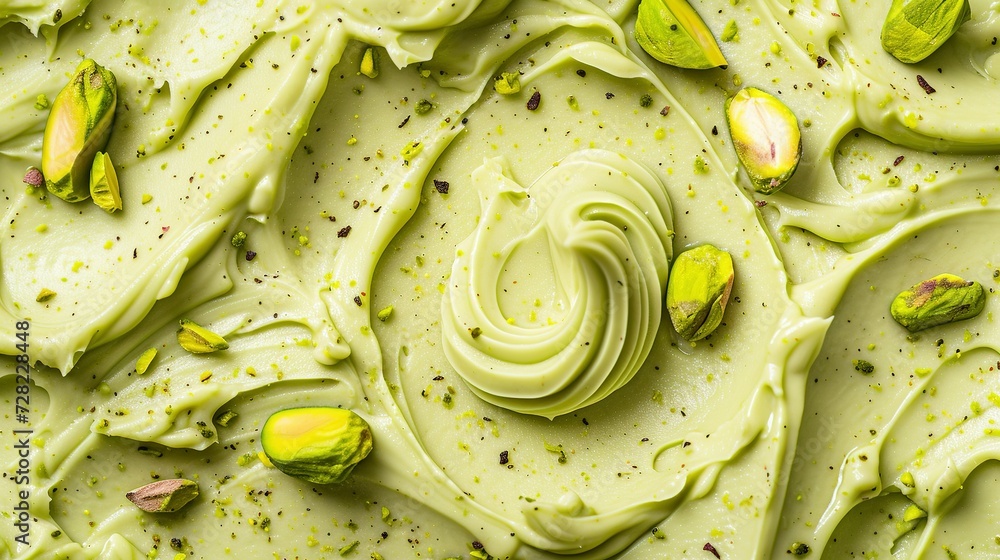 Obraz premium Tasty pistachio cream as background, top view