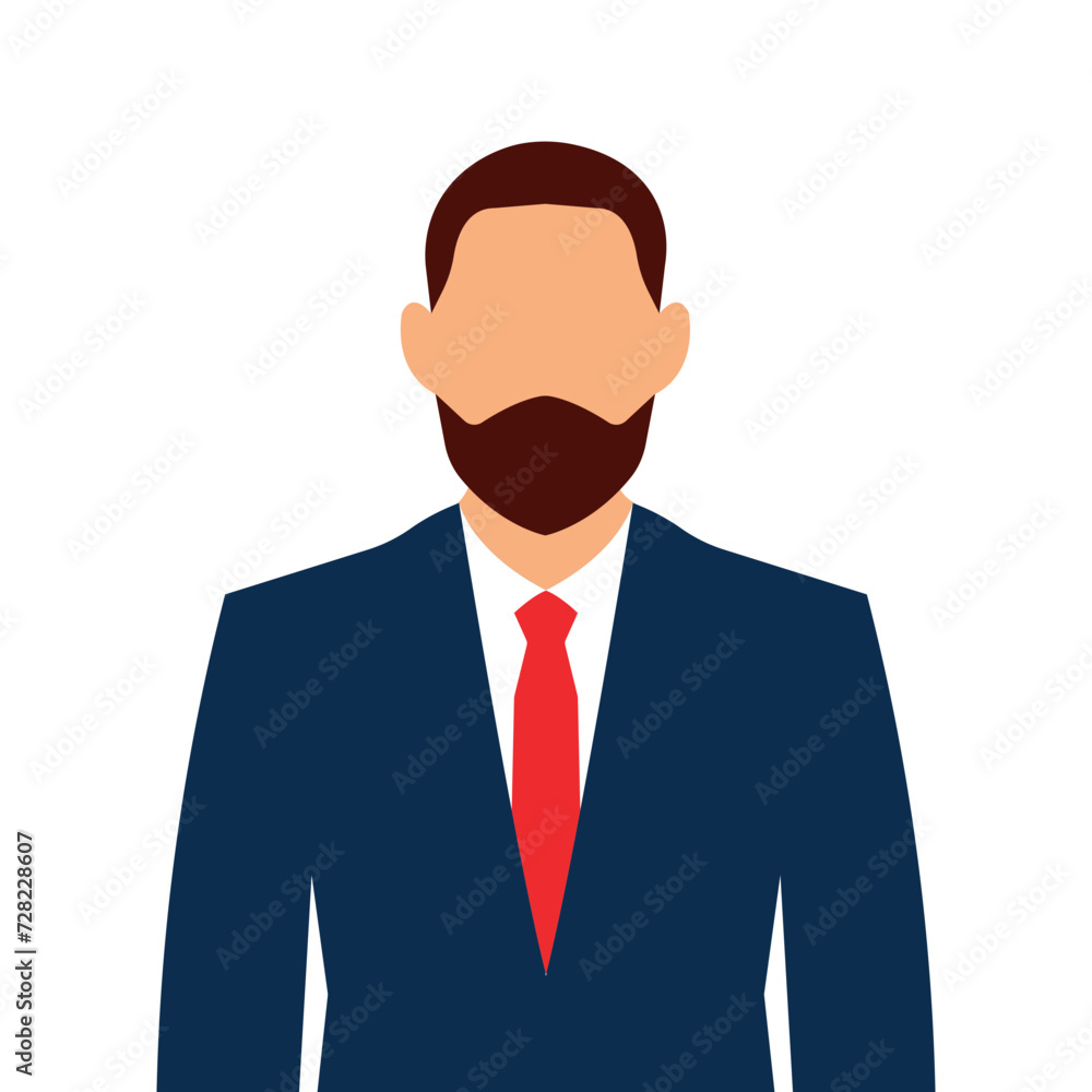 Vector portrait of a man in a business suit, front view. Work with people. Suitable for banner, postcard, sticker, social media post, poster. Avatar for chat. Character. Vector portrait of a man in a business suit, front view. Work with people. Suitable for banner, postcard, sticker, social media post, poster. Avatar for chat. Character.