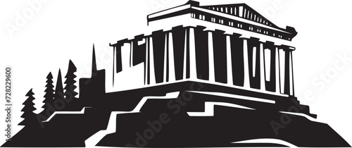 Silhouette of the Parthenon with Pine Trees Vector EPS 10