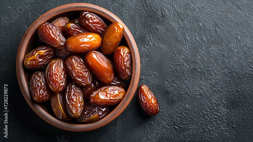 Top view of dates in a bowl. View from above of fresh dates with white background. Generative AI
