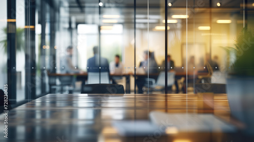 Blurred Business Office Interior with Casual Wear People and Panoramic Windows – Bokeh Background