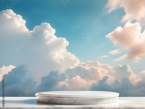 white-marble-stone-podium-centered-in-a-studio-setting-for-a-mock-up-display-surrounded photo