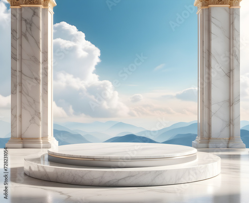 white-marble-stone-podium-centered-in-a-studio-setting-for-a-mock-up-display-surrounded © HYOJEONG