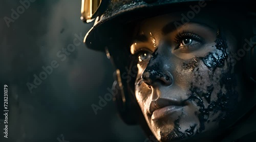 woman in construction helmet with blushing cosmetic touch