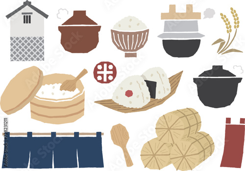 ご飯アイコン,お米,お釜,土鍋,お櫃など