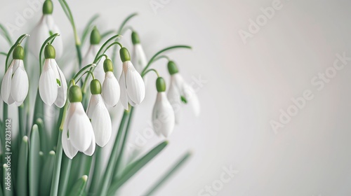 snowdrops on a white background with space for text.
