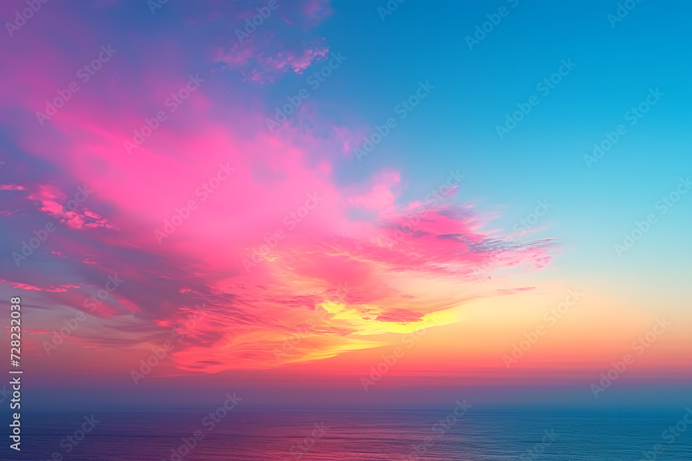 Fiery orange sun dips into the sea, painting the twilight sky in hues of blue and red